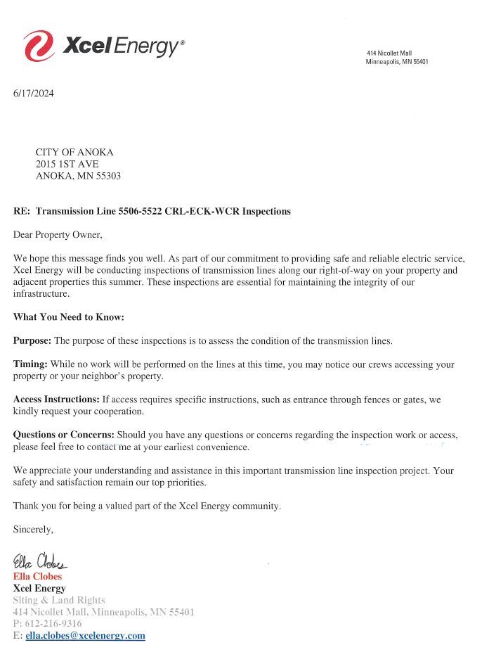 Xcel Transmission Line Notice